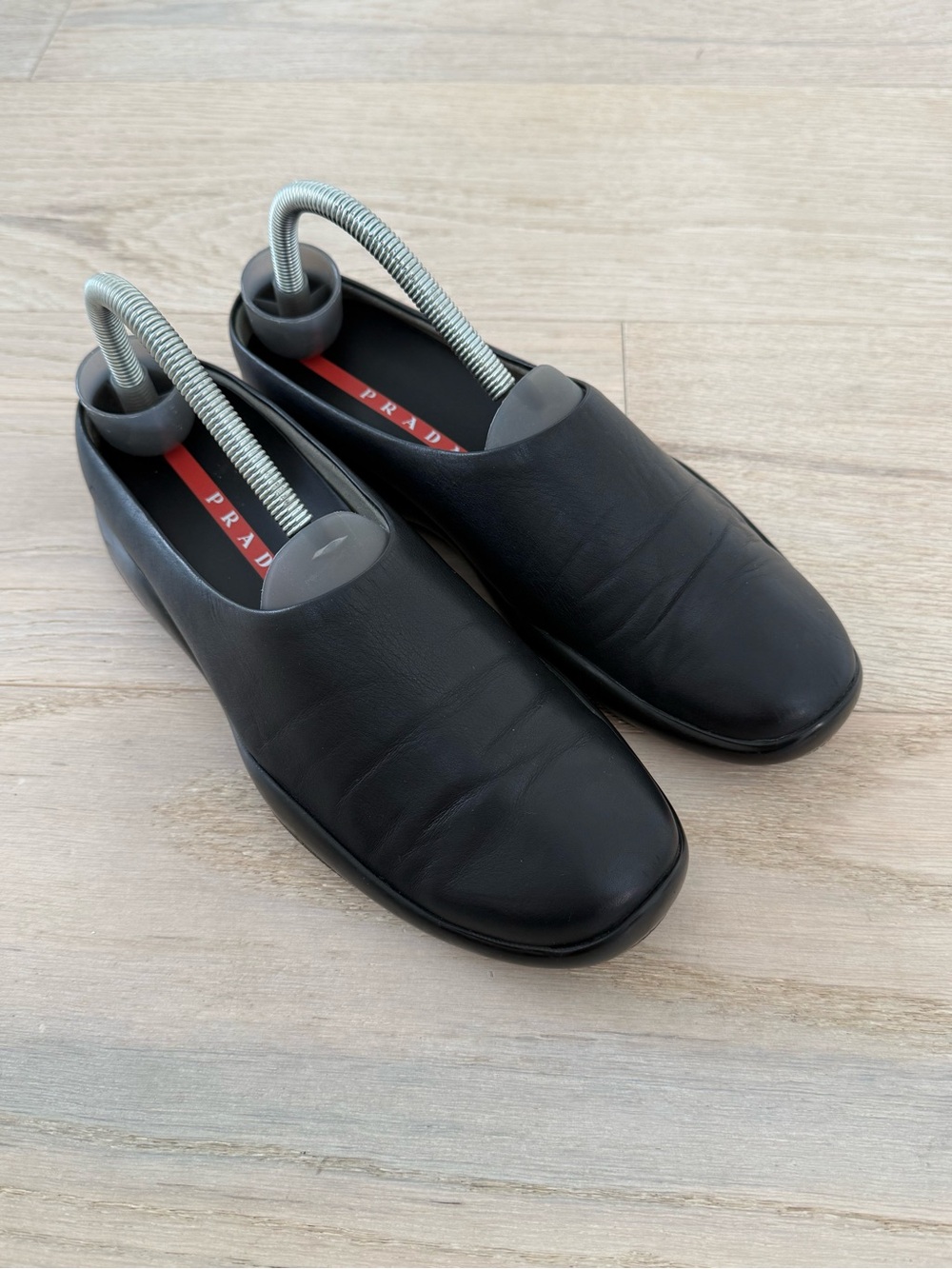 VINTAGE PRADA SPORT BLACK LEATHER MULE CLOGS SIZE 6,5-7